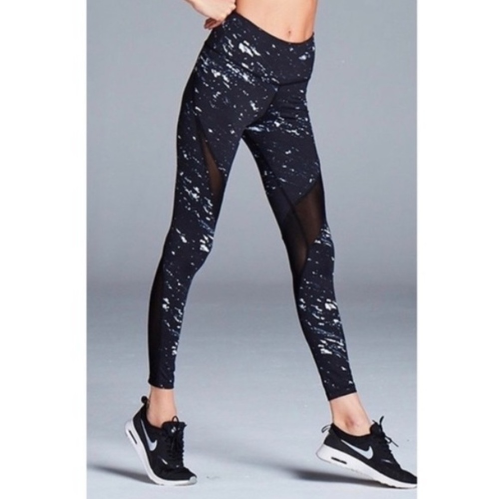 Varley leggings size small mesh kingman black marble high rise athletic tights